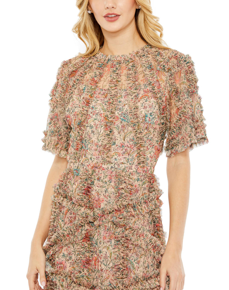 MD-8010 Ankle Length Dress-Beige by Mac Duggal in beige color for women Worldwide
