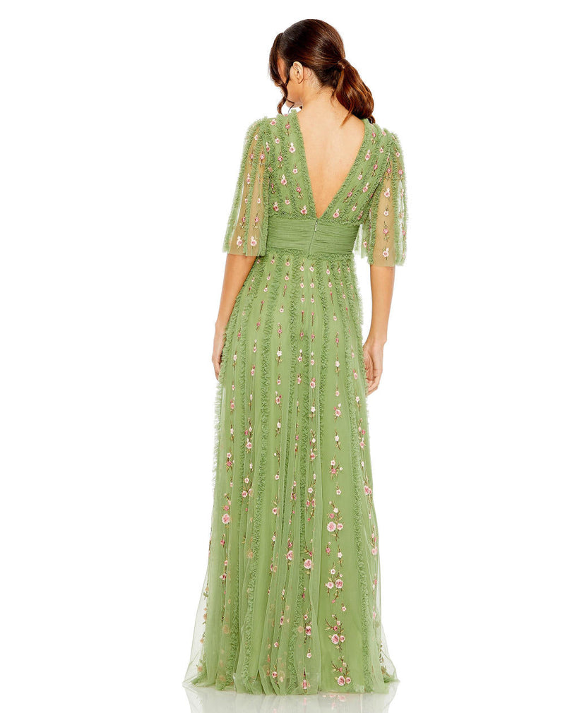 MD-8028 A-Line Dress-Green by Mac Duggal in green color for women Worldwide