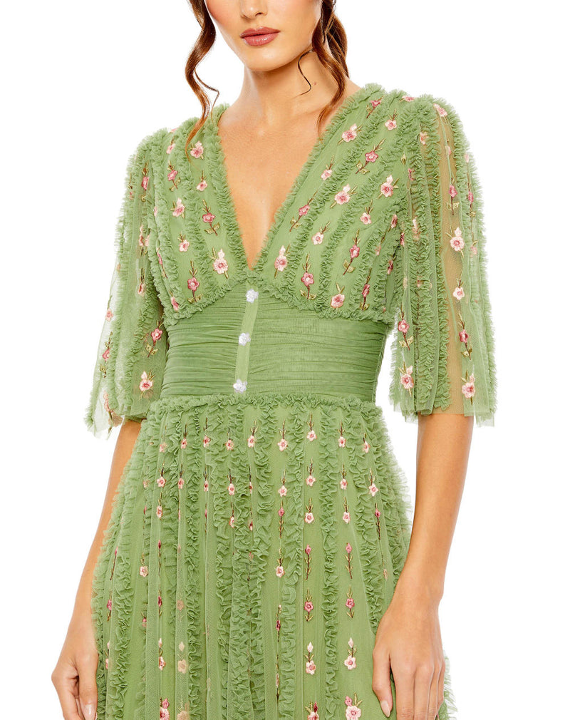 MD-8028 A-Line Dress-Green by Mac Duggal in green color for women Worldwide