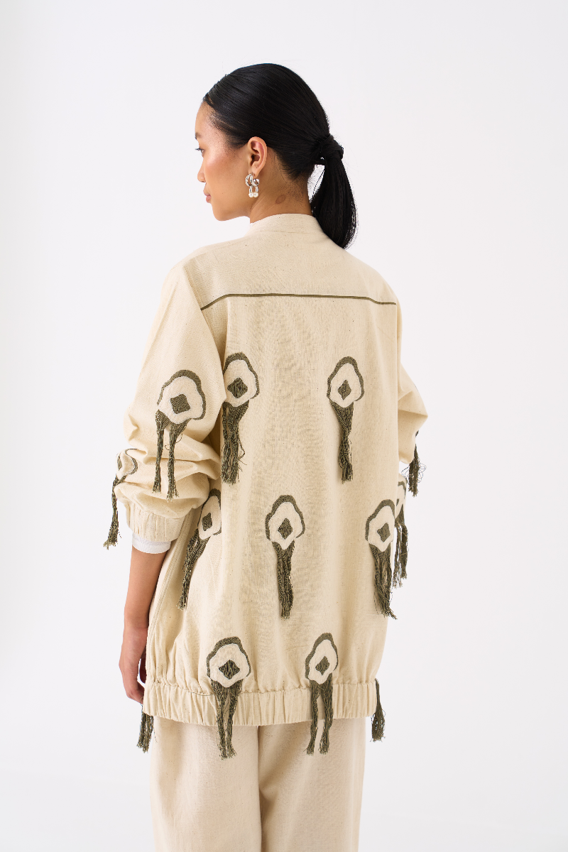 FRINGE BOMBER JACKET CO-ORD 
(SET OF 2)-IVORY by THREE in ivory color for women Worldwide