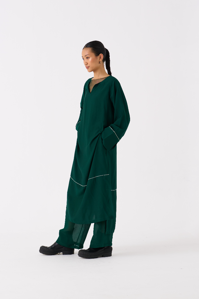 V-NECK KAFTAN- DARK GREEN