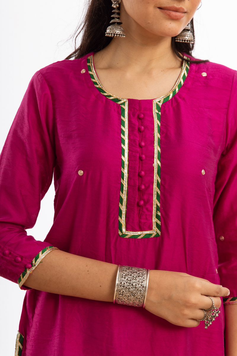 Rasika Gulabi Sharara Set - pink hand block printed chanderi sharara set chanderi by Maison Shefali in pink color for women Worldwide