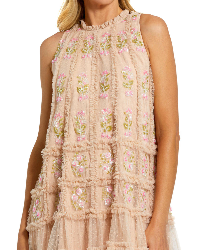 8172-Sleeveless High Neck Beaded Ruffle Detail Dress by Mac Duggal for women Worldwide