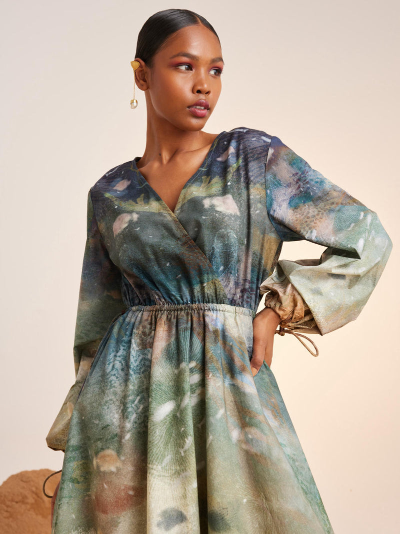 Drawstring Dress-Underwater cotton Dress by CORD for women Worldwide