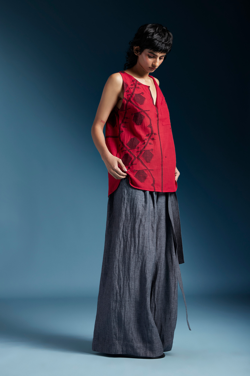 Crimson Top-Red cotton by Chola in red color for women Worldwide