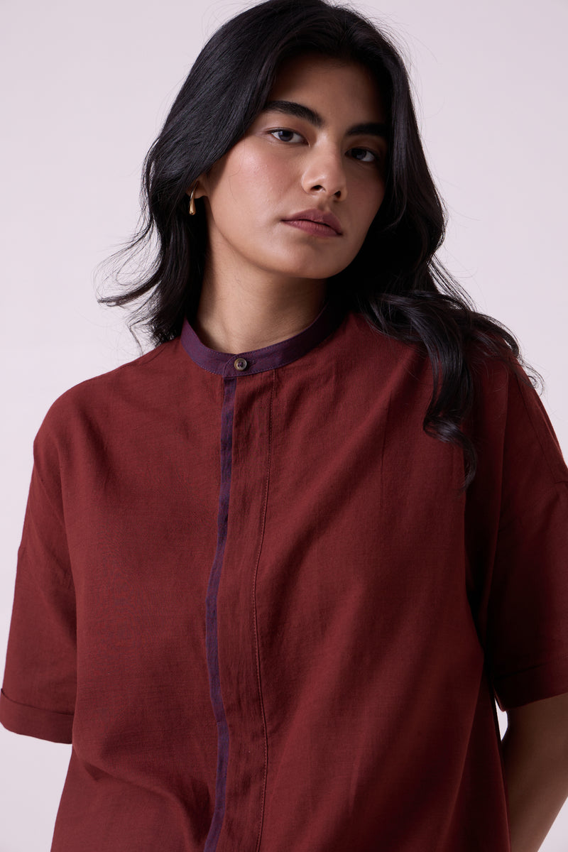 Hane Brown Colourblocked HandwovenTunic handwoven cotton tunics/kaftan by The Summer House in brown for women Worldwide