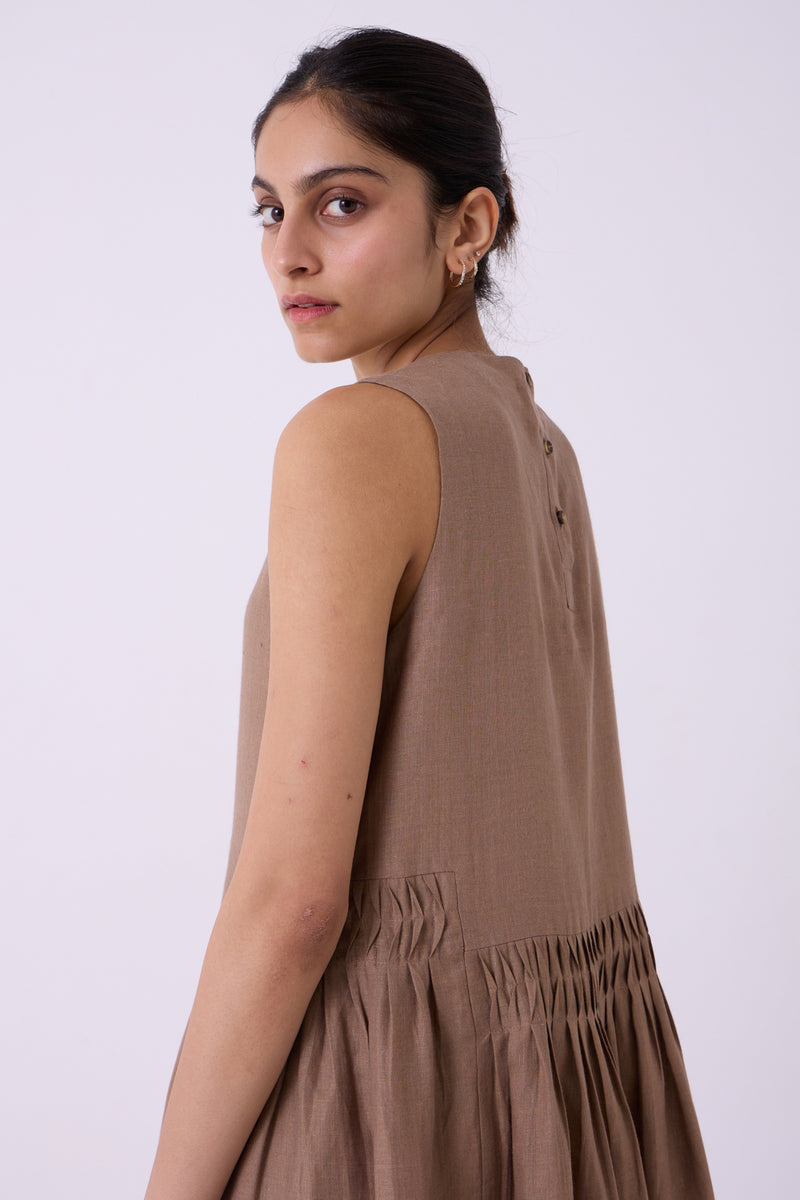 Sumi Brown Colourblocked Linen Midi Dress linen dress by The Summer House in brown for women Worldwide