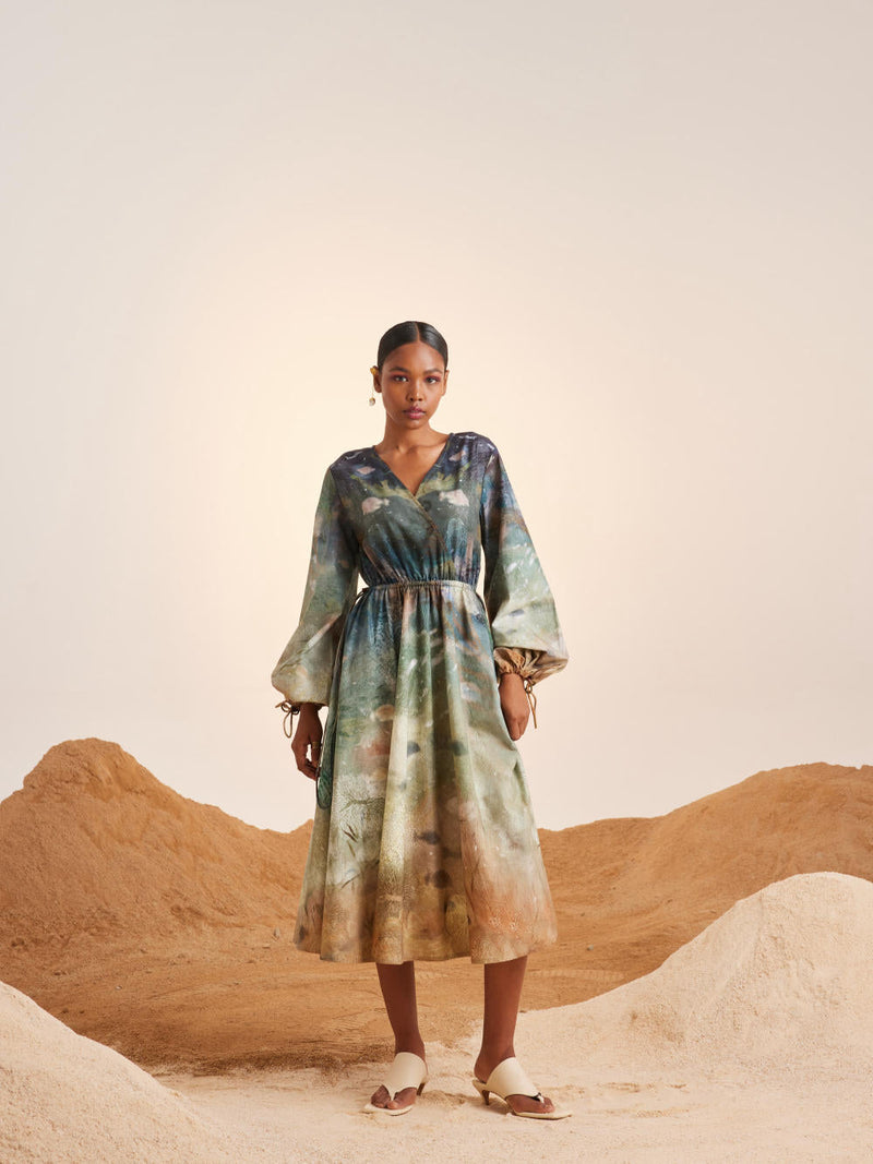 Drawstring Dress-Underwater cotton Dress by CORD for women Worldwide