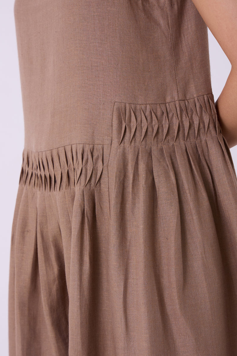 Sumi Brown Colourblocked Linen Midi Dress linen dress by The Summer House in brown for women Worldwide