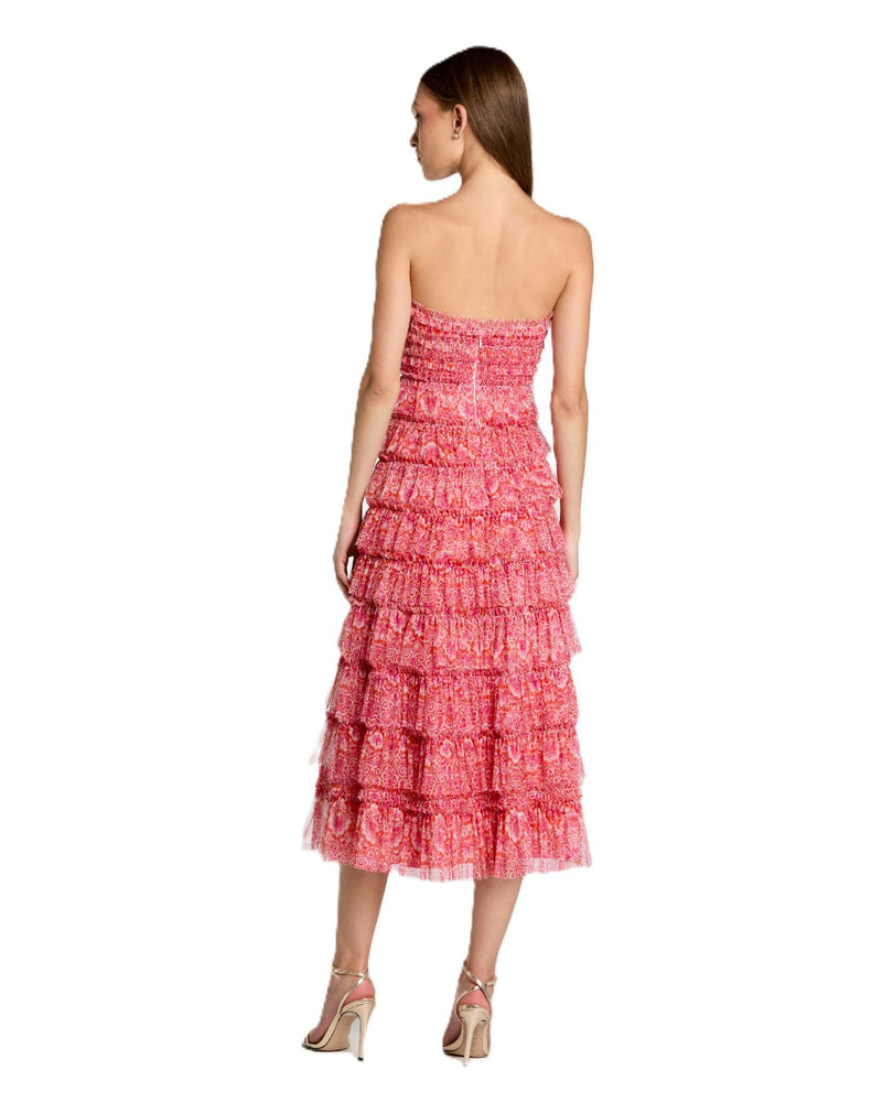 8301 - Pink Floral Strapless Ruffle Maxi Dress polyester cocktail/party dress by Mac Duggal in pink for women Worldwide