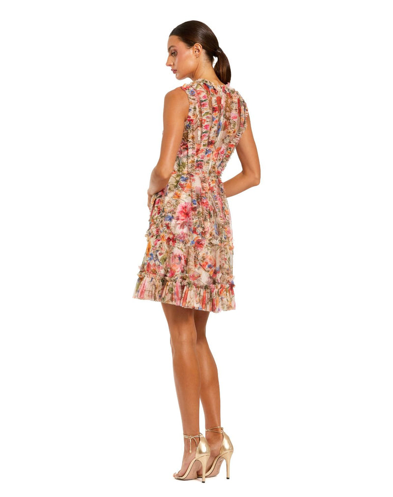 8307 - Multicolor Micro Ruffle Floral A-Line Mini Dress mul by Mac Duggal in multi color for women Worldwide