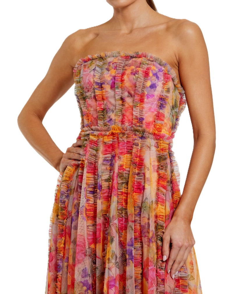 8308 - Multi Strapless Floral Ruffle Dress mul by Mac Duggal in multi color for women Worldwide