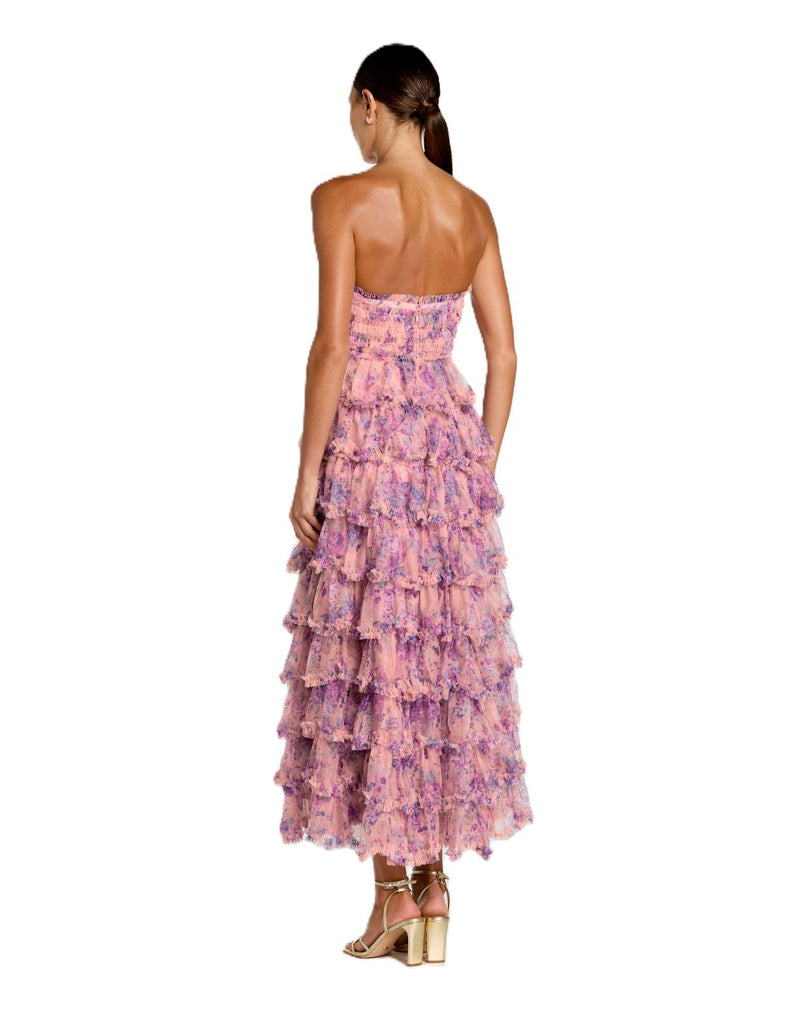 8420 - Orchid Multi Strapless Floral Ruffle Dress mul by Mac Duggal in multi color for women Worldwide