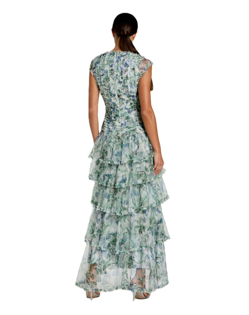 8423 - Blue Multi Floral Ruffle Dress by Mac Duggal in blue color for women Worldwide