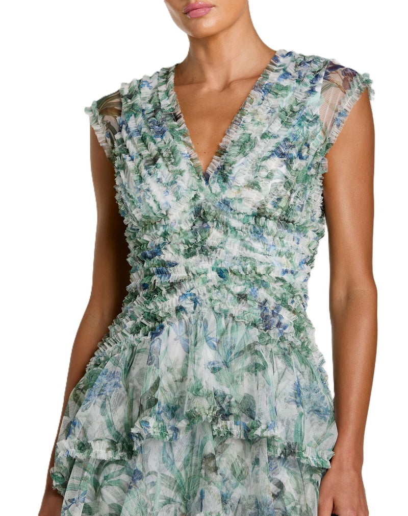 8423 - Blue Multi Floral Ruffle Dress by Mac Duggal in blue color for women Worldwide