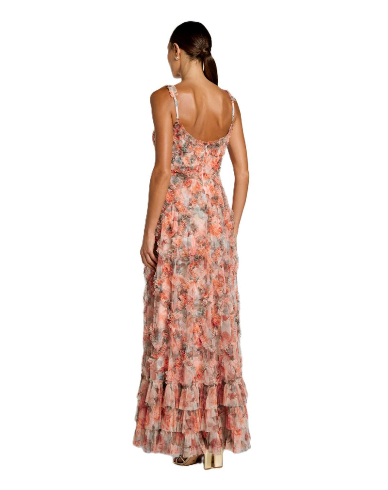 8424 - Multicolor Floral Ruffle Tiered Midi Dress polyester cocktail/party dress by Mac Duggal in multi - color for women Worldwide