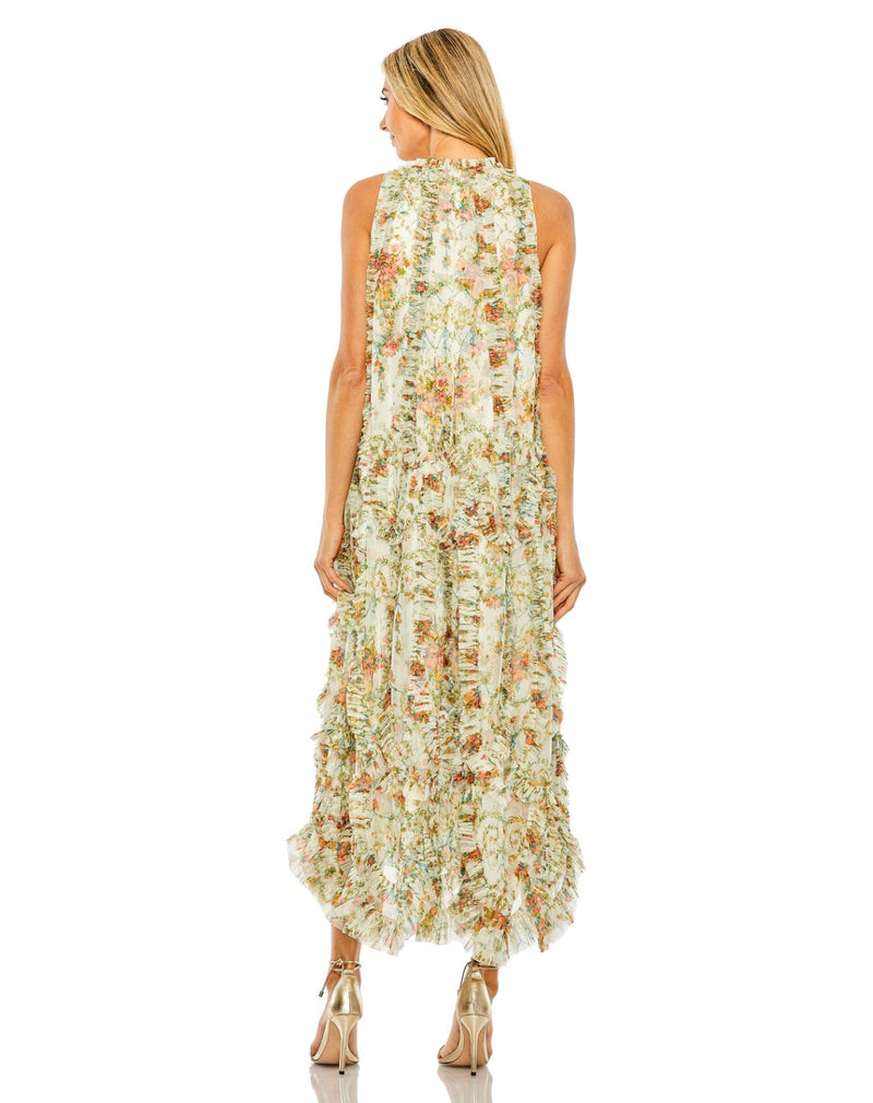8489 - Ivory Sleeveless High Neck Ruffle Floral Dress by Mac Duggal in ivory color for women Worldwide