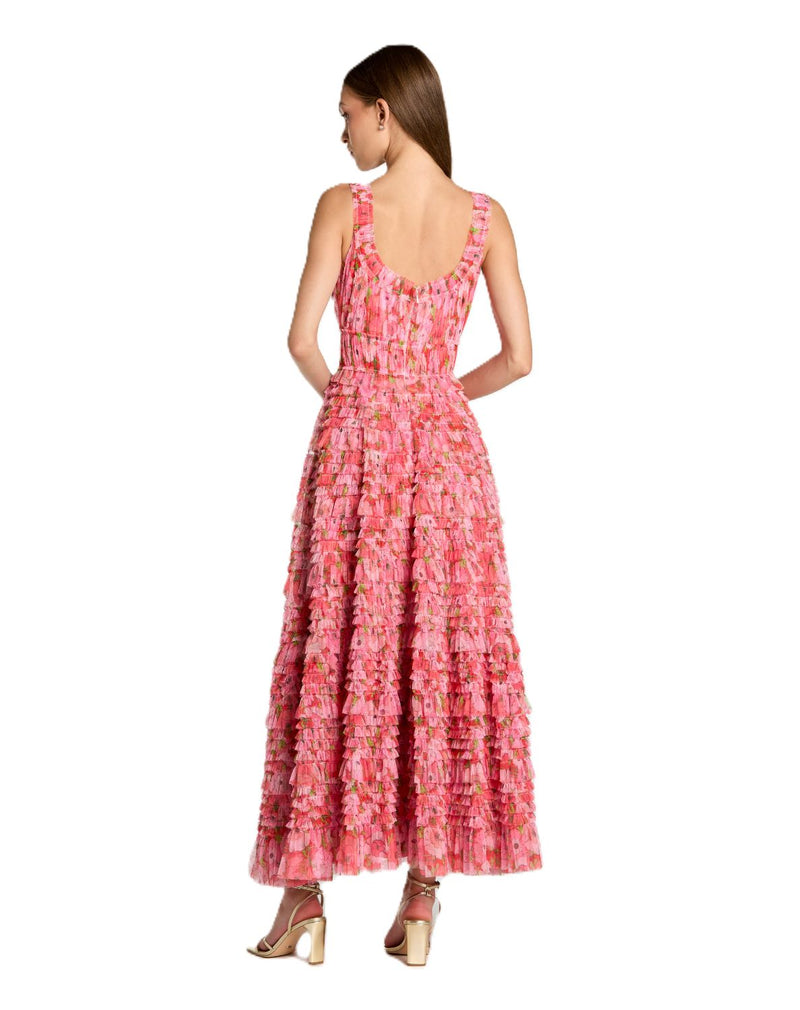 8496 - Pink Multicolor Floral Printed Ruffle Maxi Dress by Mac Duggal in pink color for women Worldwide