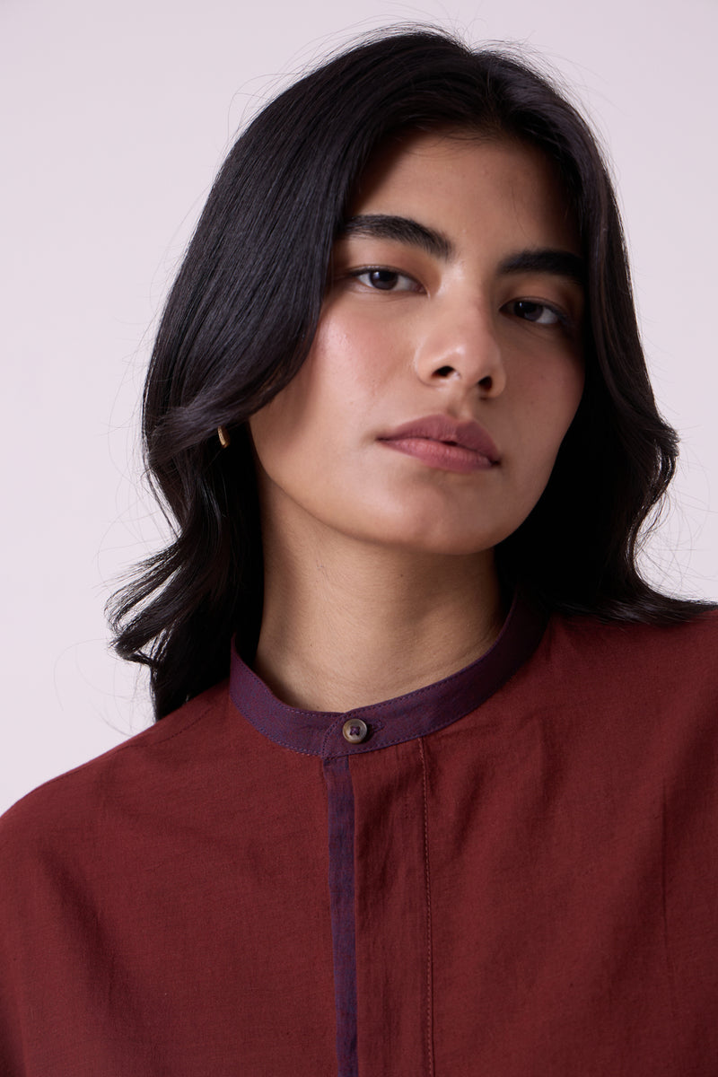 Hane Brown Colourblocked HandwovenTunic handwoven cotton tunics/kaftan by The Summer House in brown for women Worldwide