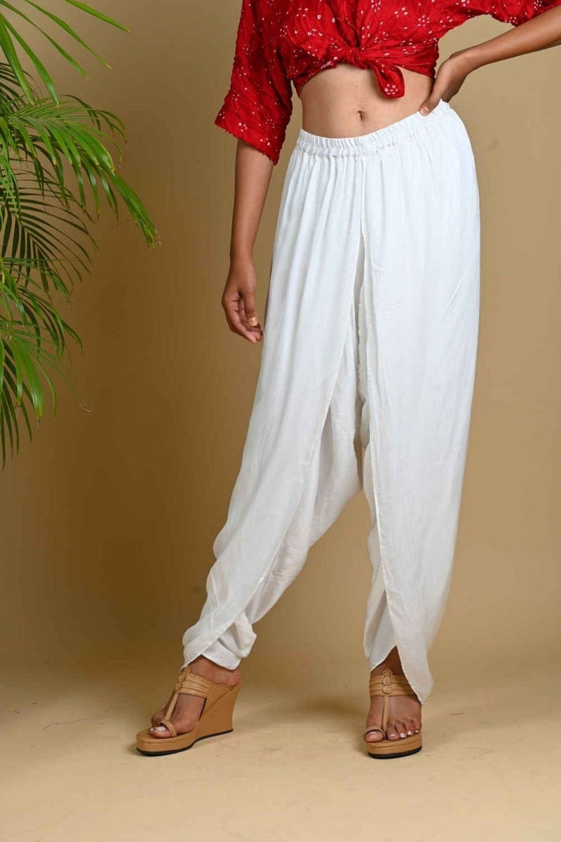 DHOTI PANTS-WHITE silk by Dyelogue in white color for women Worldwide