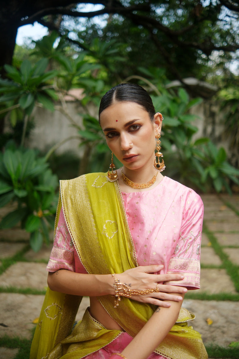 Ruh Lehenga Choli brocade lehenga sets by Myoho in pink for women Worldwide