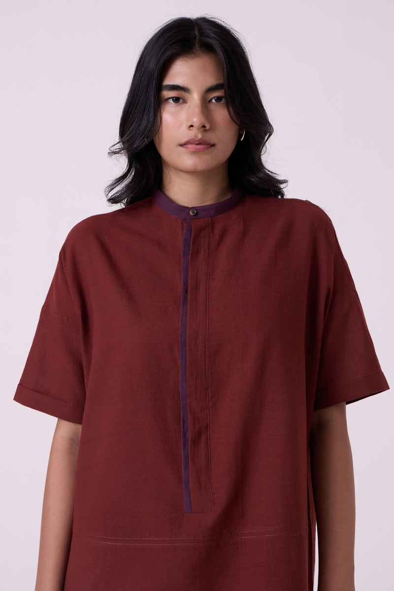 Hane Brown Colourblocked HandwovenTunic handwoven cotton tunics/kaftan by The Summer House in brown for women Worldwide