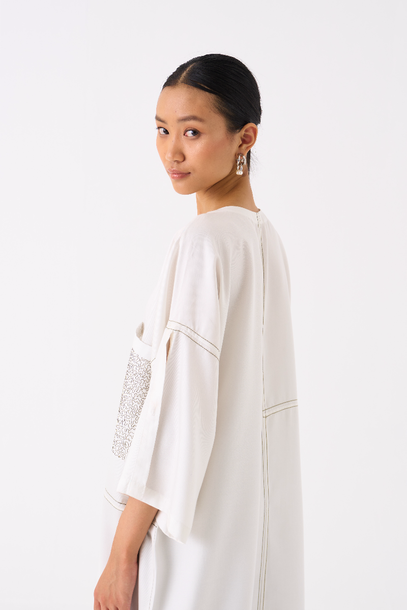 PATCH POCKET TUNIC-IVORY by THREE in ivory color for women Worldwide