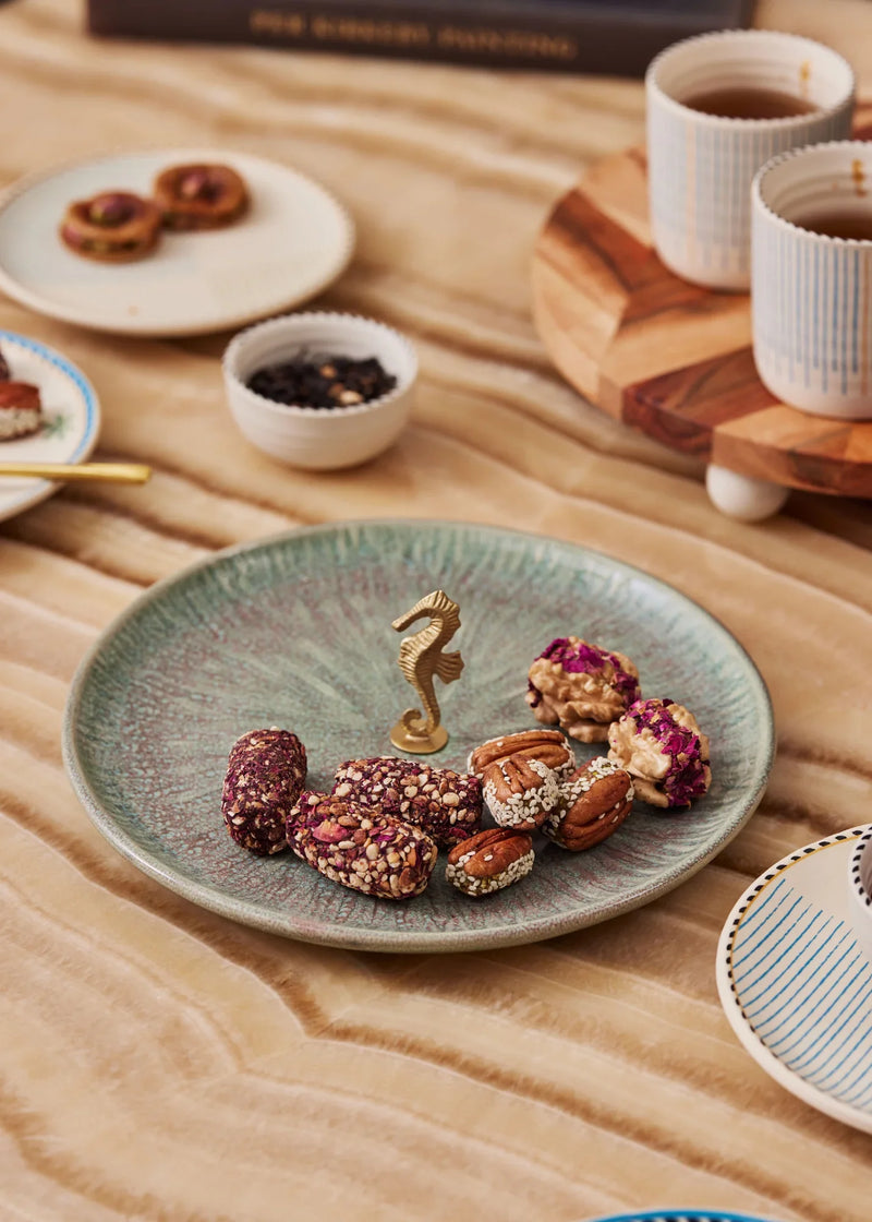 Mirissa Brass & Ceramic Platter - Green linen by Gado Living for Worldwide