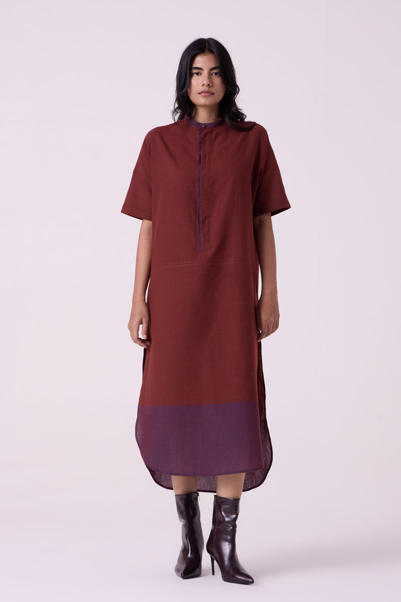 Hane Brown Colourblocked HandwovenTunic handwoven cotton tunics/kaftan by The Summer House in brown for women Worldwide