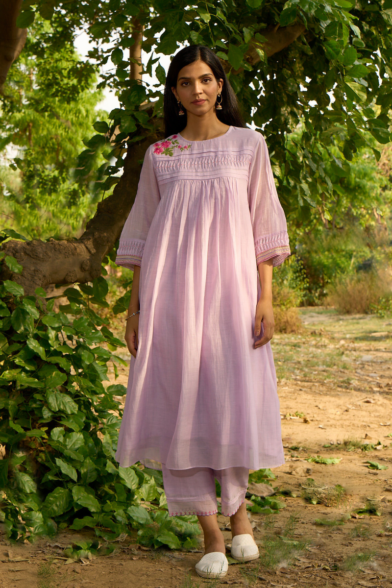 Maina-KBD Kurta Set-Lilac silk by Priti Prashant for women Worldwide
