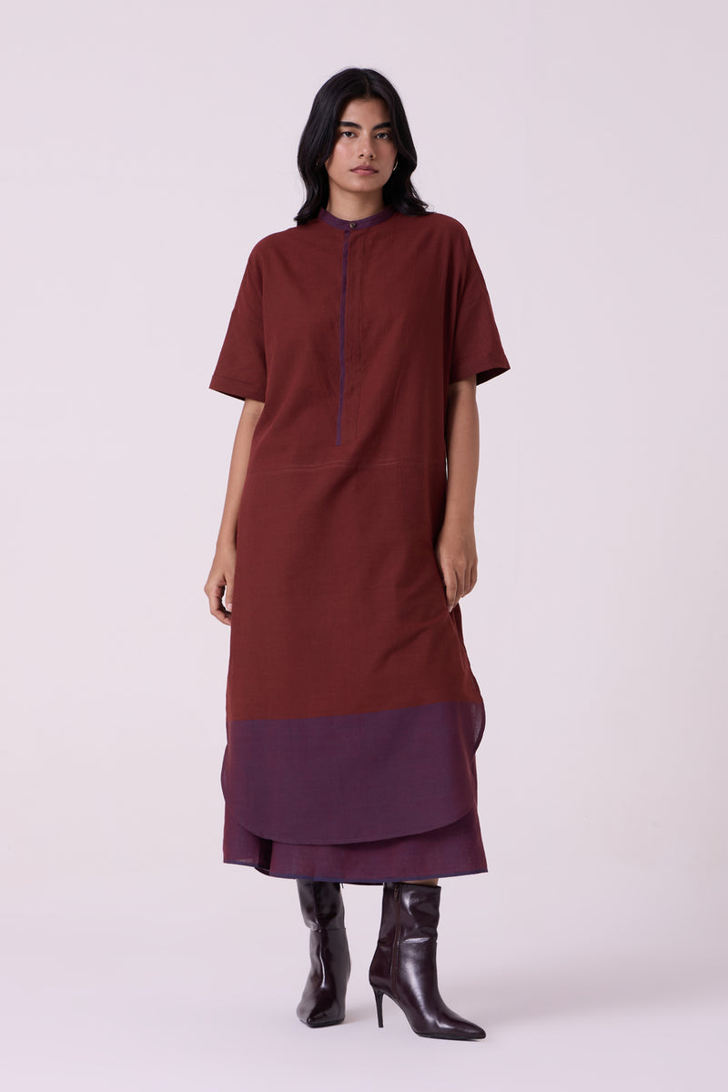 Hane Brown Colourblocked HandwovenTunic handwoven cotton tunics/kaftan by The Summer House in brown for women Worldwide