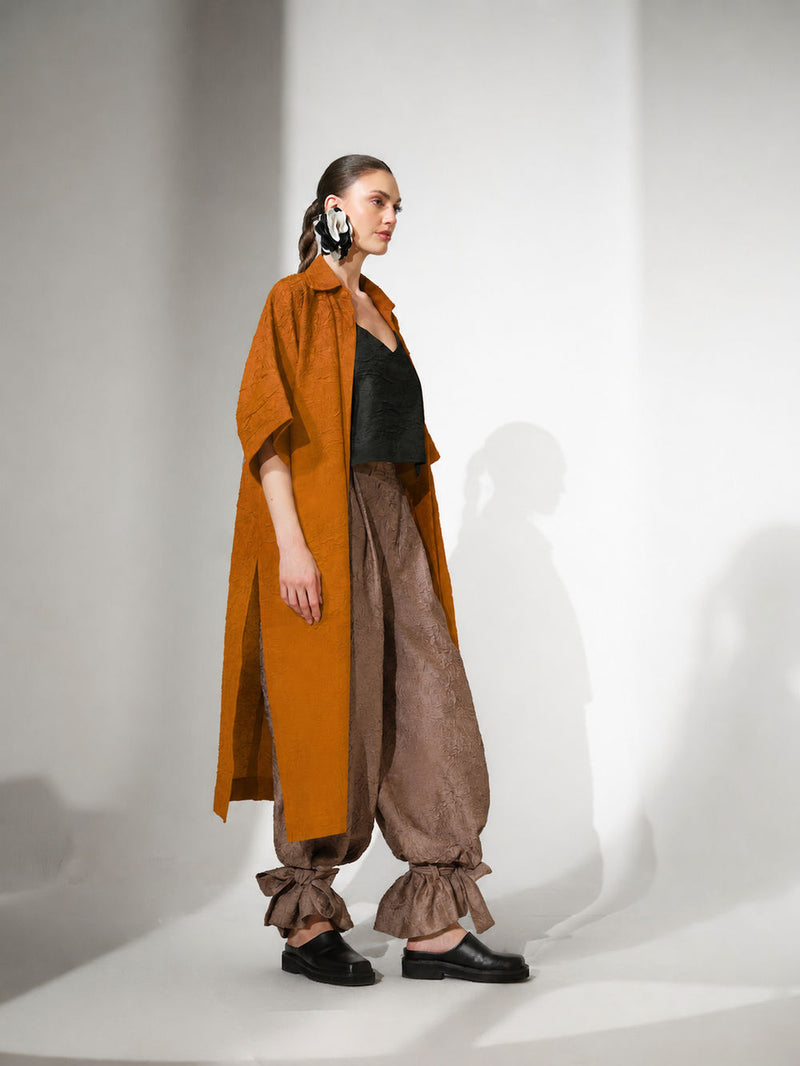 Grain Overlay-Ochre + Black crushed silk jacktes and overlays by Stoique in ochre, black for women Worldwide