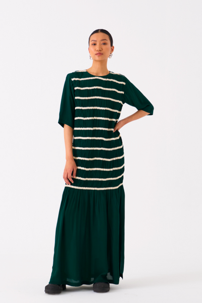 SHIRRING DRESS-GREEN