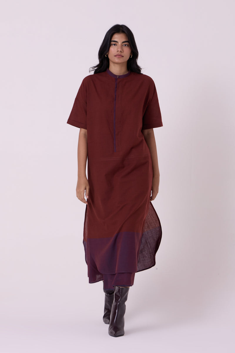 Hane Brown Colourblocked HandwovenTunic handwoven cotton tunics/kaftan by The Summer House in brown for women Worldwide