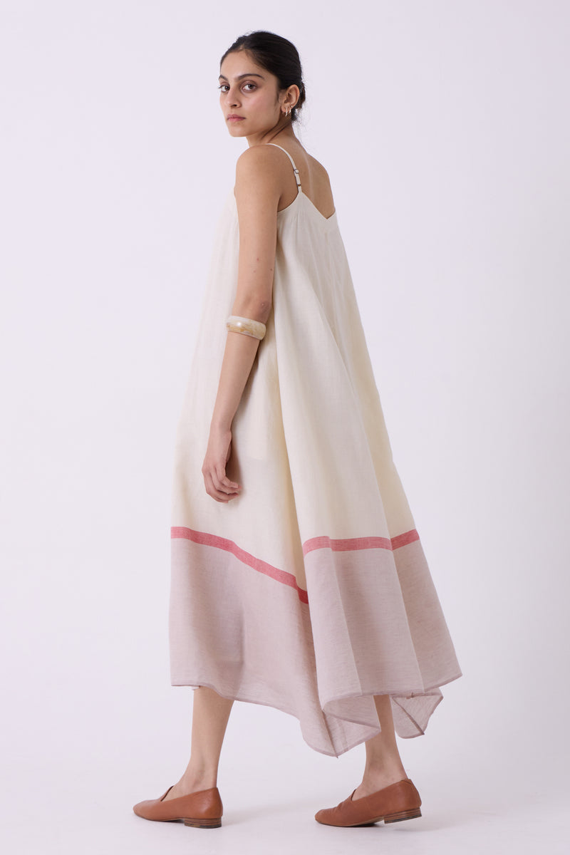 Jane Ecru Colourblocked Handwoven Dress handwoven cotton dress by The Summer House in off white for women Worldwide