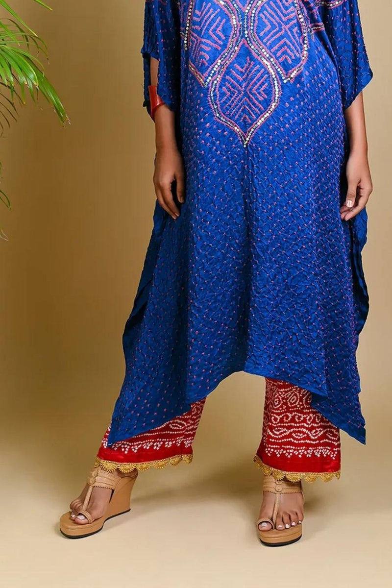BANDHANI PANTS-RED silk by Dyelogue in red color for women Worldwide