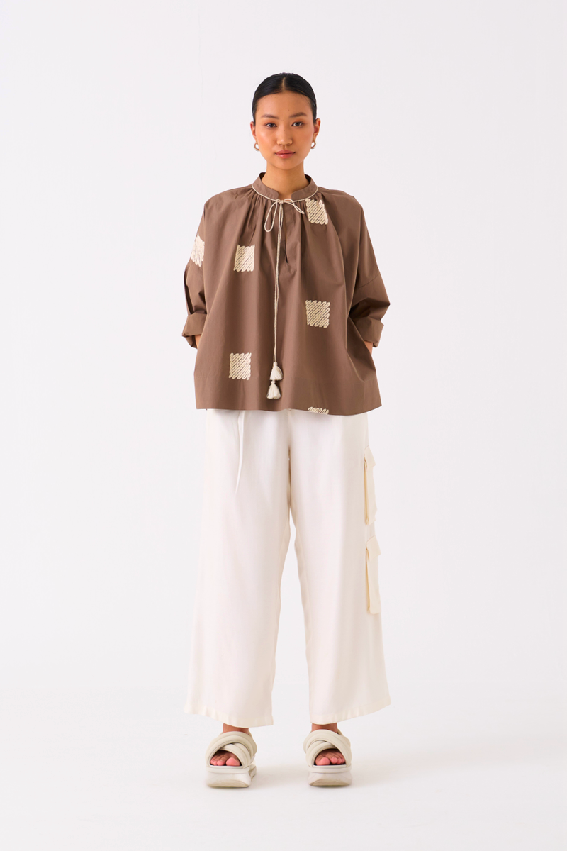 WAVE EMB. TOP-CEDAR poplin by THREE for women Worldwide