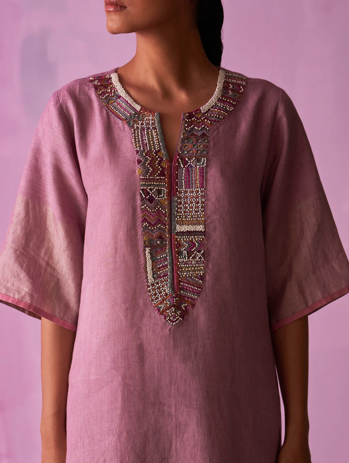 Mato Hand-Embroidered Kurta - Lavender