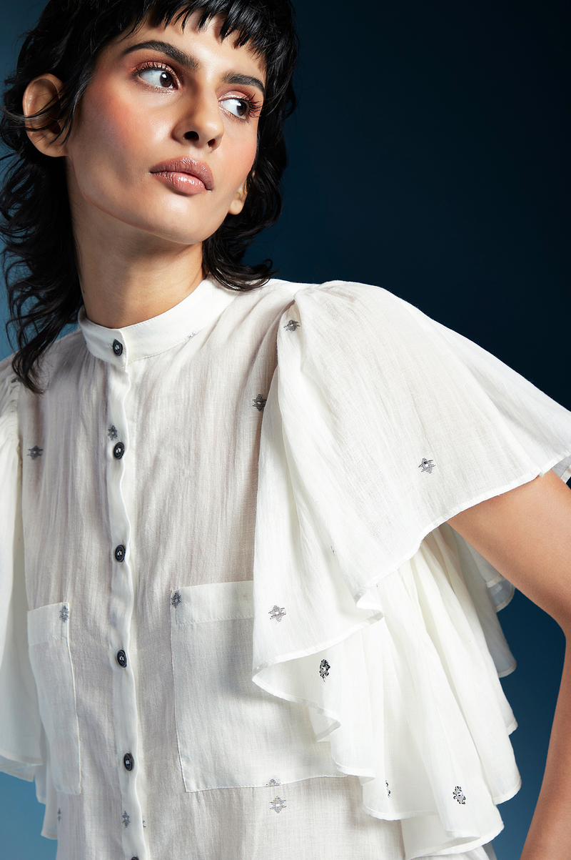 Aliza Shirt-White cotton by Chola in white color for women Worldwide