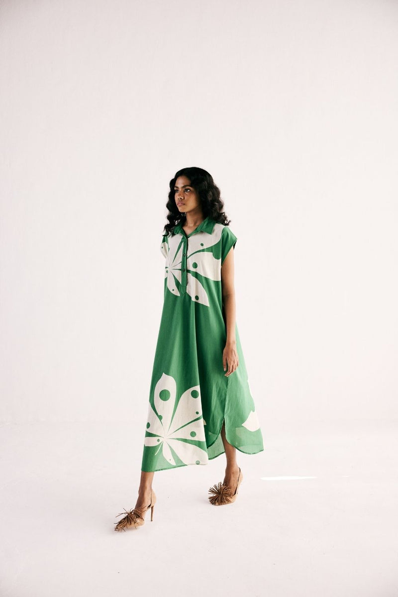 MAPLE LEAF SHIRT DRESS cotton by Khara Kapas in green for women Worldwide