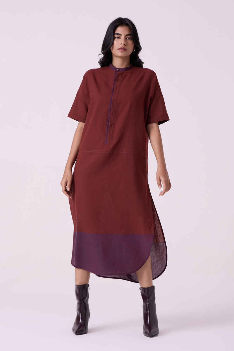Hane Brown Colourblocked HandwovenTunic handwoven cotton tunics/kaftan by The Summer House in brown for women Worldwide