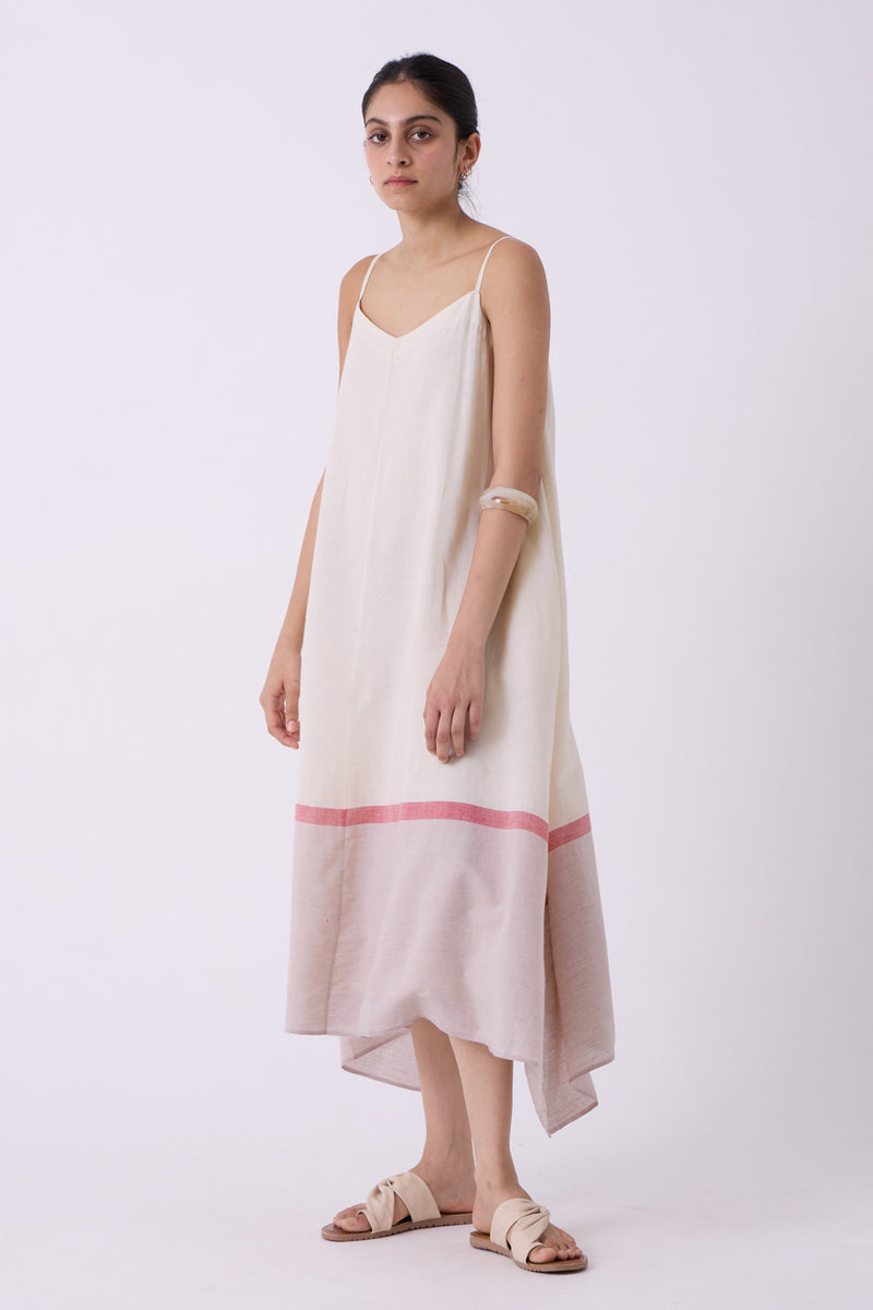 Jane Ecru Colourblocked Handwoven Dress handwoven cotton dress by The Summer House in off white for women Worldwide
