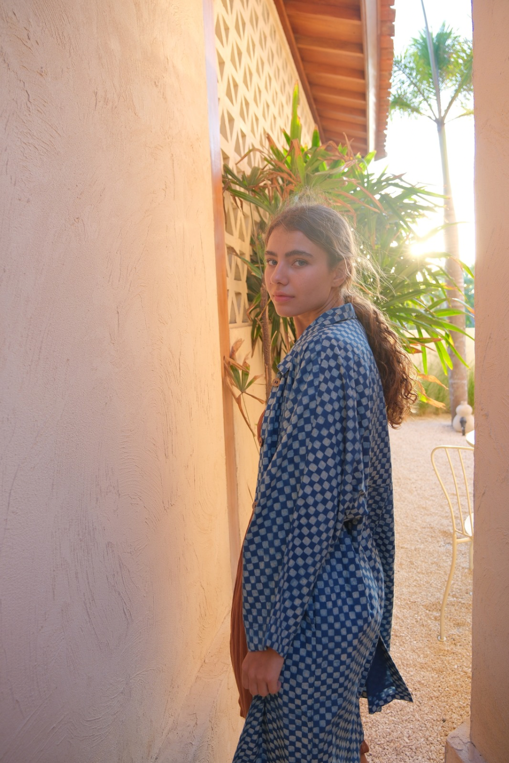 The Indigo Checkered Duster Jacket