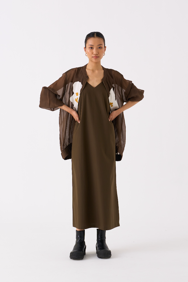 FLORAL APPLIQUE BOMBER JACKET-DARK OLIVE organza by THREE in olive color for women Worldwide