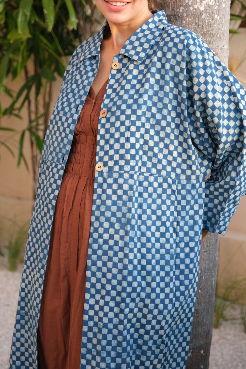 The Indigo Checkered Duster Jacket