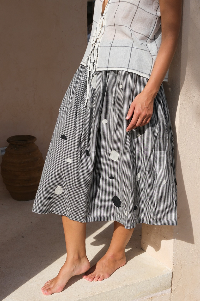 All dots are not black skirt cotton by World of Crow in grey color for women Worldwide