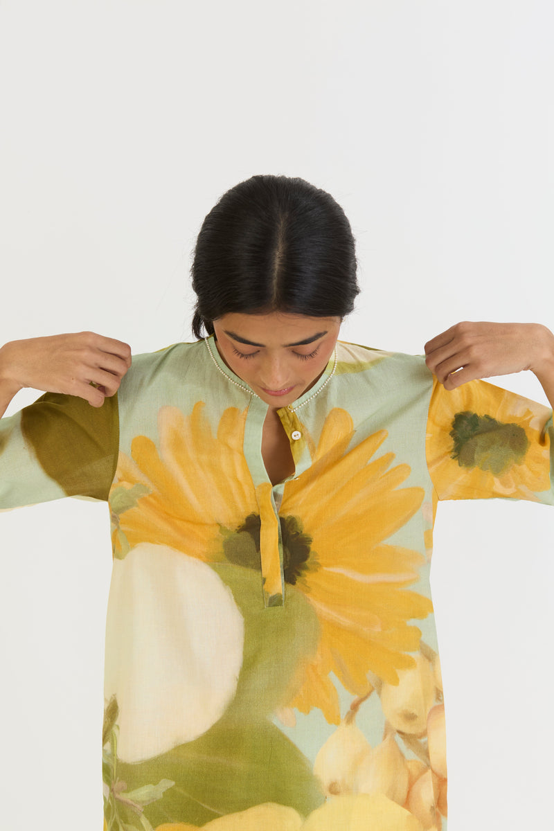 LEMONADE LONG KURTA SET cotton by Yam in yellow color for women Worldwide