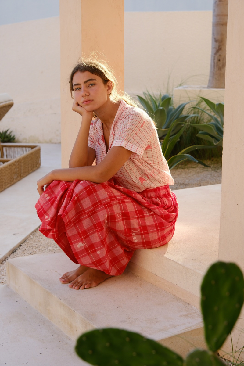 The Audrey Skirt cotton by World of Crow in red color for women Worldwide