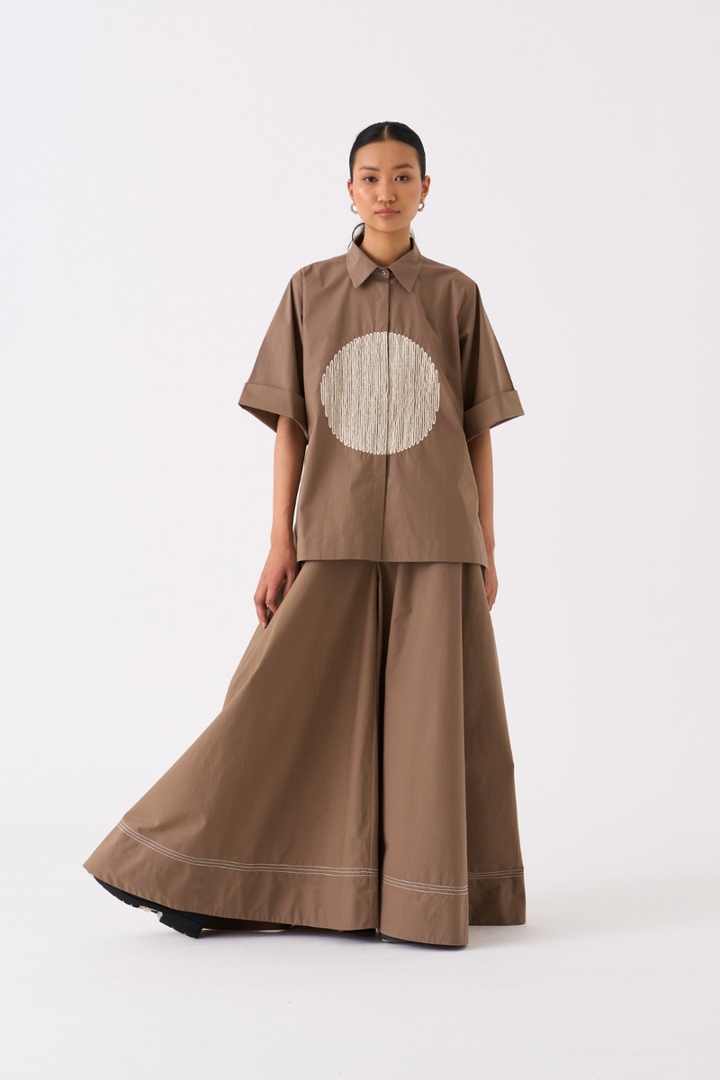 WIDE LEG BROAD BOTTOM-CEDAR poplin by THREE for women Worldwide