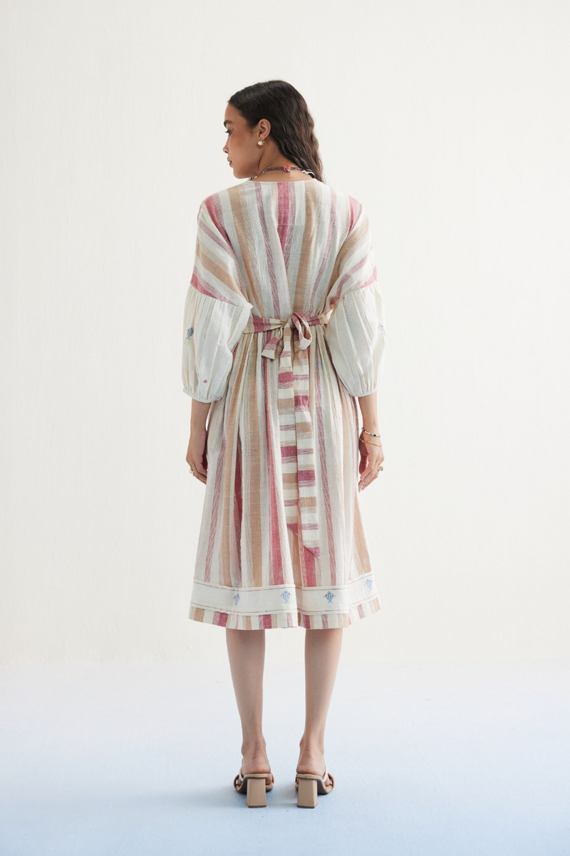 The Reef Shore Handwoven Kala Cotton Midi Dress cotton by SUI in white color for women Worldwide